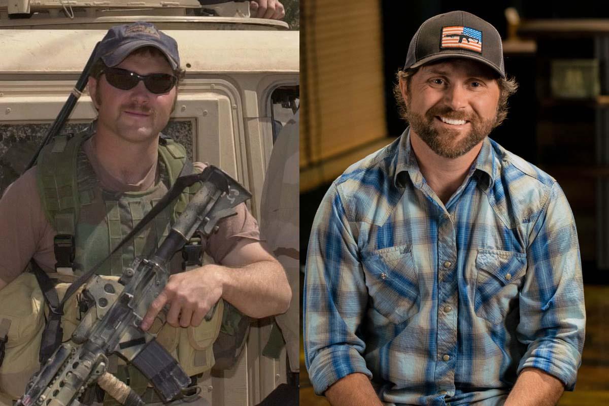 Evan Hafer, Black Rifle Coffee Company CEO, shown in two photos. Right: present day, Left: while on combat duty.