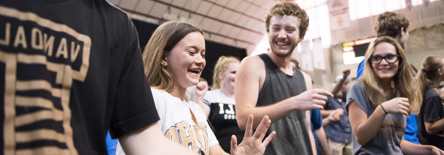 Students dancing in the Kibbie Dome